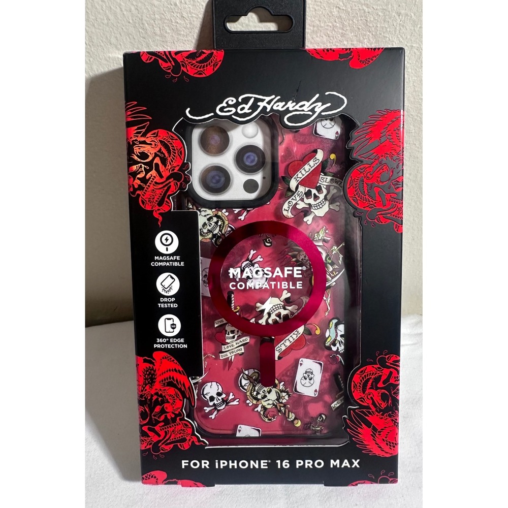 Ed Hardy iPhone 16 Pro Max MagSafe Case Y2K Skull Tattoo NWT Drop Protection NEW